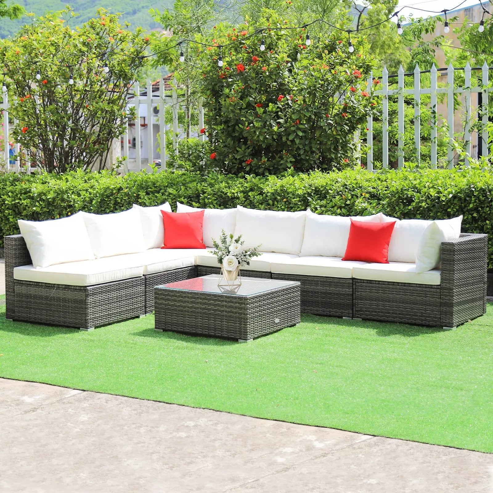 7 Pieces Patio Rattan Furniture Set Sectional Sofa Garden Cushion by DirectDeals