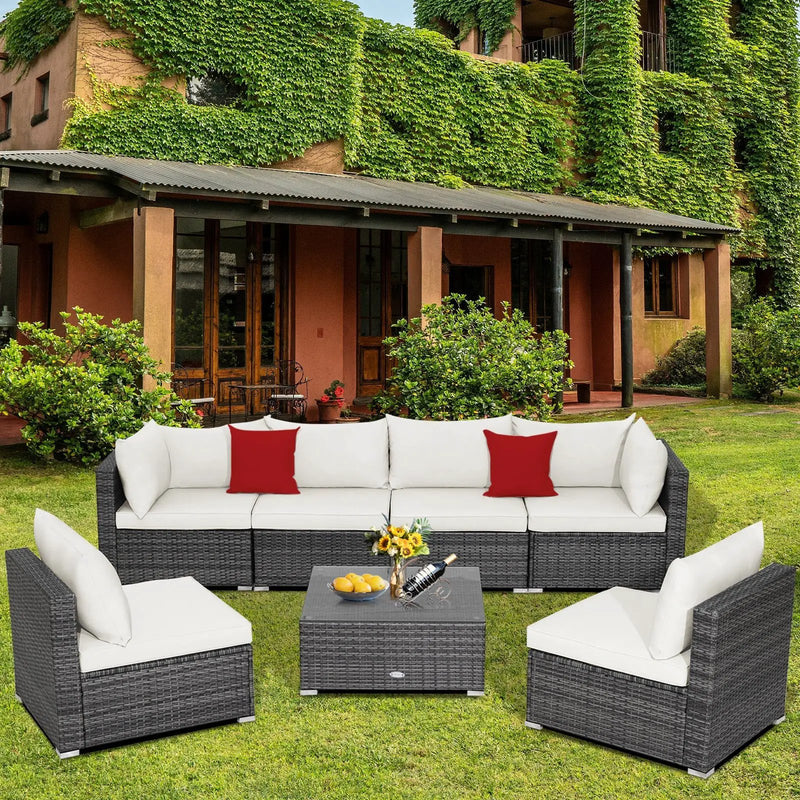 7 Pieces Patio Rattan Furniture Set Sectional Sofa Garden Cushion by DirectDeals
