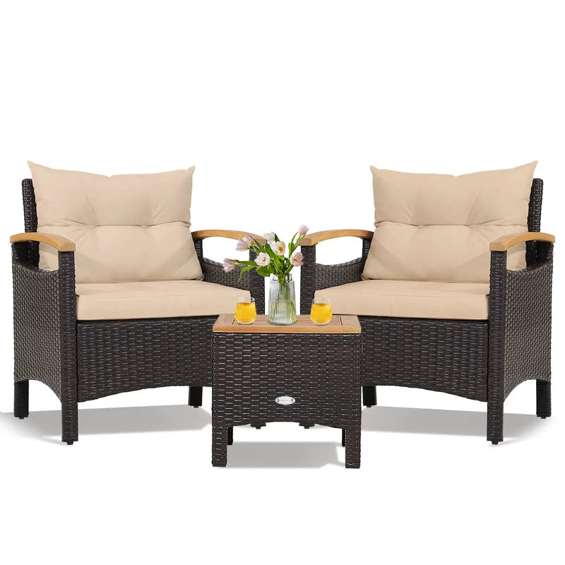 3 Pieces Patio Rattan Furniture Set with Removable Cushion by DirectDeals