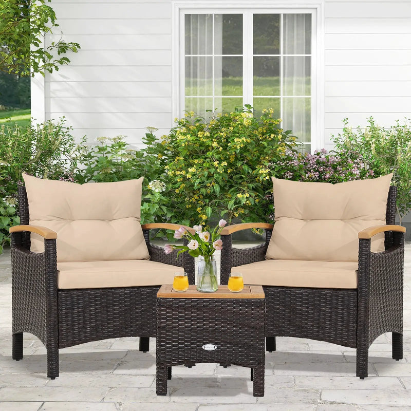 3 Pieces Patio Rattan Furniture Set with Removable Cushion by DirectDeals
