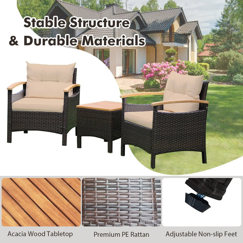 3 Pieces Patio Rattan Furniture Set with Removable Cushion by DirectDeals