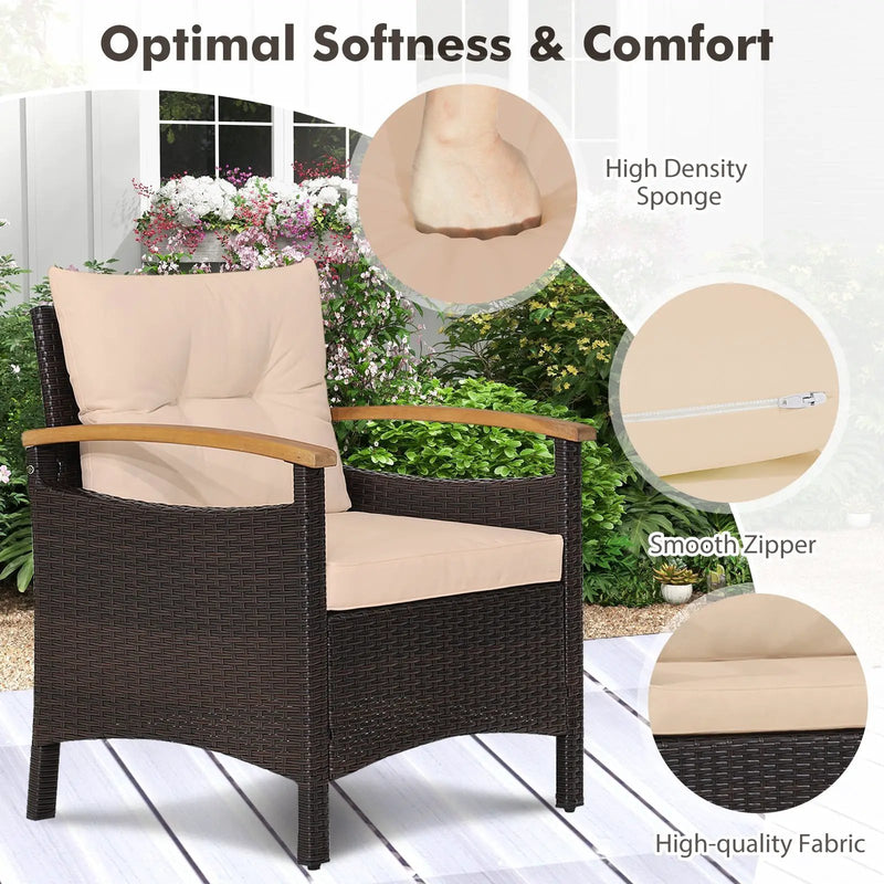 3 Pieces Patio Rattan Furniture Set with Removable Cushion by DirectDeals