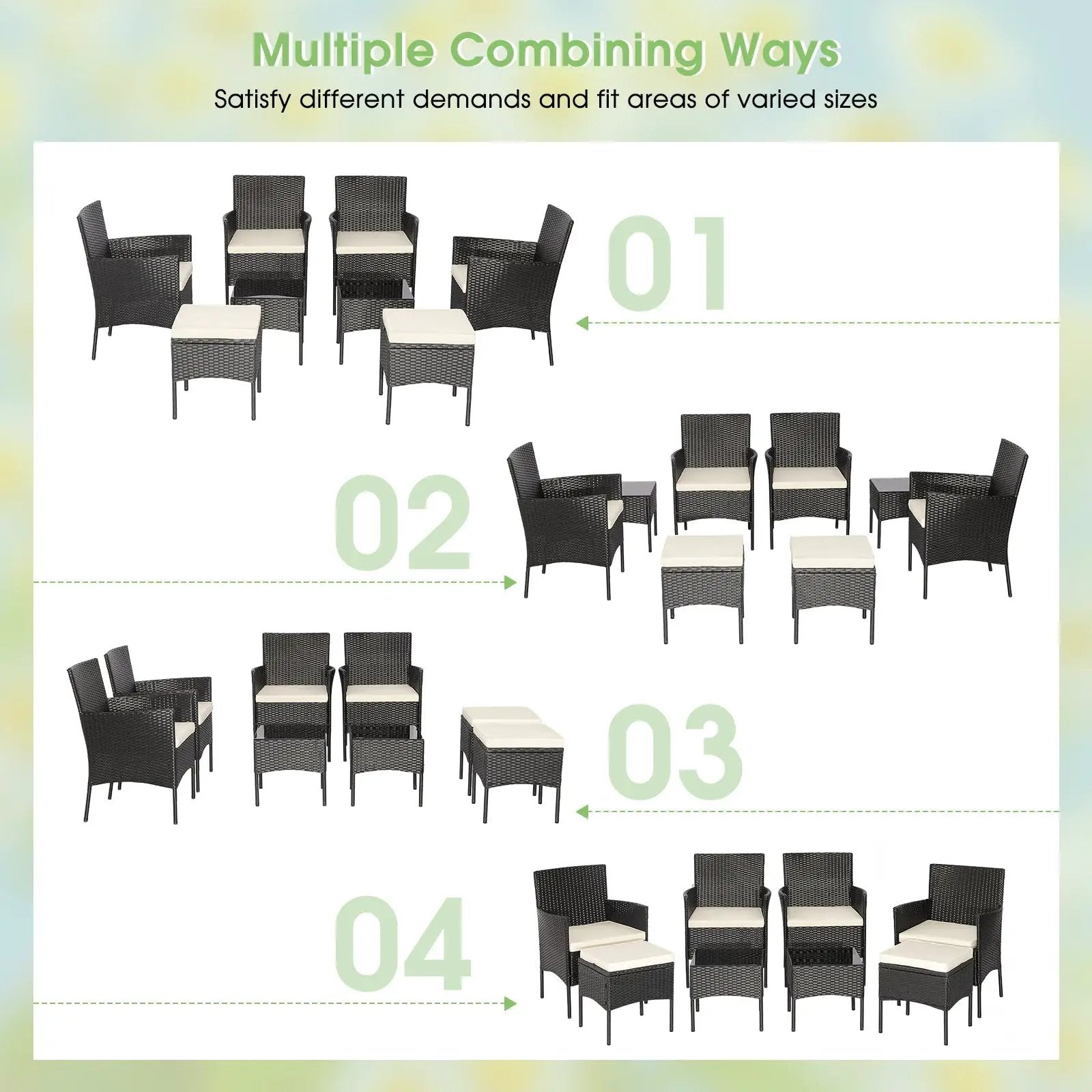 8 Pieces Patio Wicker Conversation Set with 2 Coffee Tables and 2 Ottomans by DirectDeals
