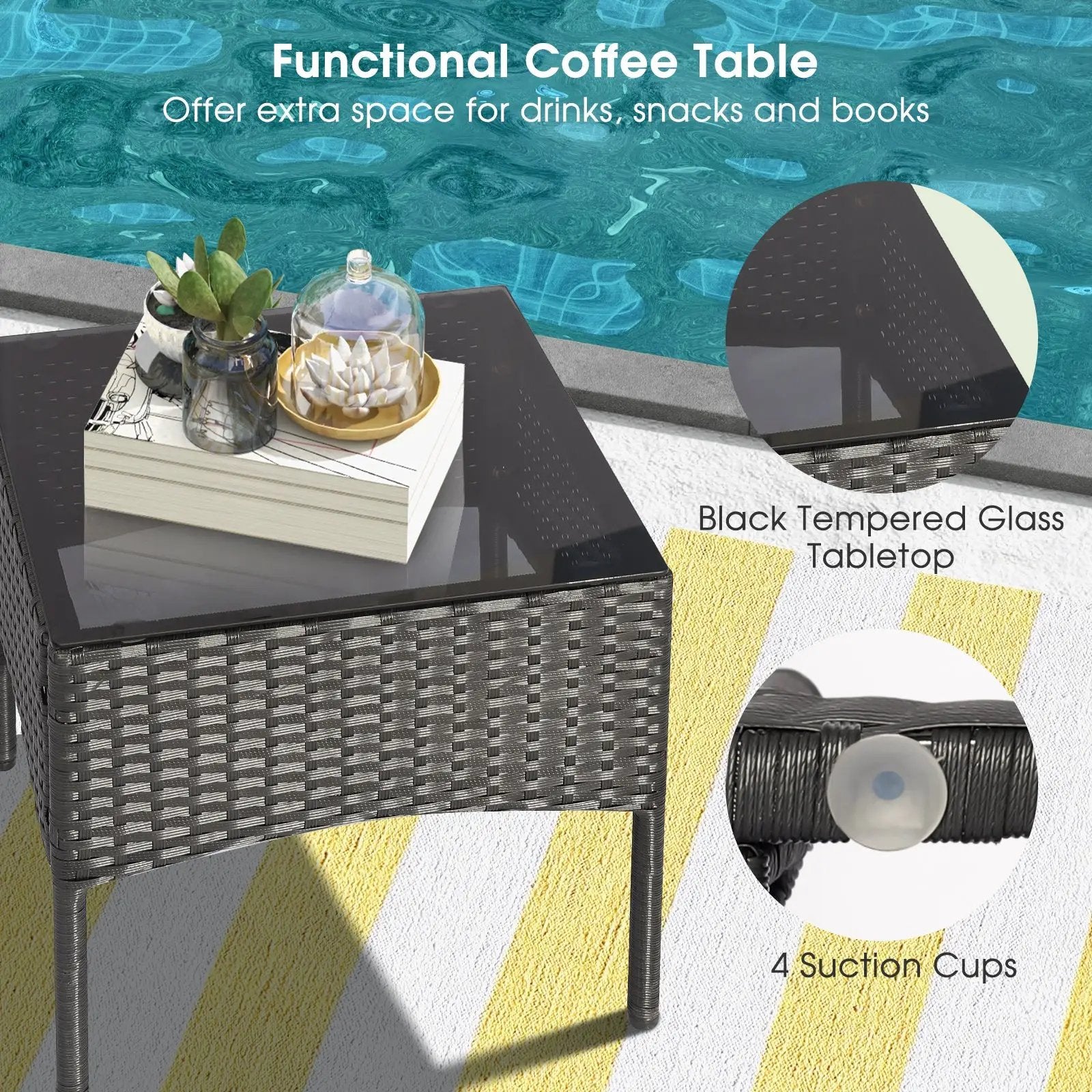 8 Pieces Patio Wicker Conversation Set with 2 Coffee Tables and 2 Ottomans by DirectDeals