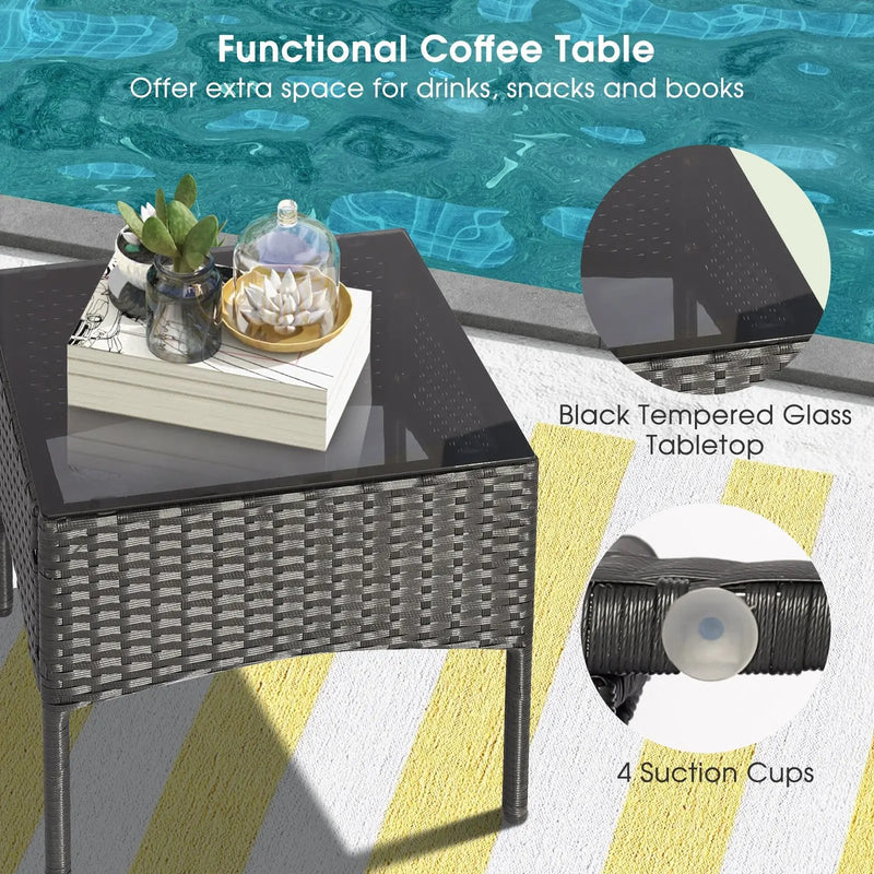 8 Pieces Patio Wicker Conversation Set with 2 Coffee Tables and 2 Ottomans by DirectDeals