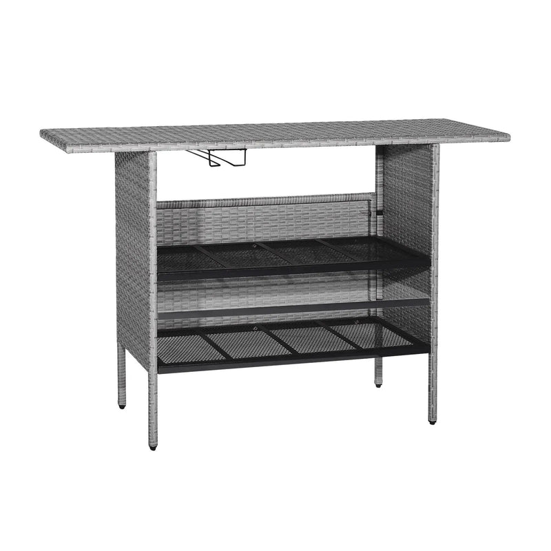 Outdoor Patio Wicker Bar Table with Metal Shelves by DirectDeals