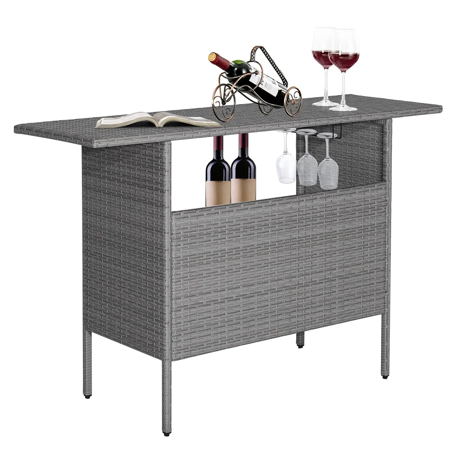Outdoor Patio Wicker Bar Table with Metal Shelves by DirectDeals
