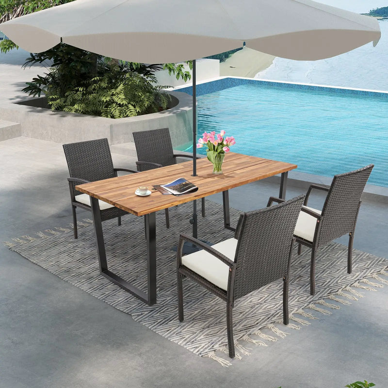 6-Person Acacia Wood Outdoor Dining Table with 2 Inch Umbrella Hole by DirectDeals