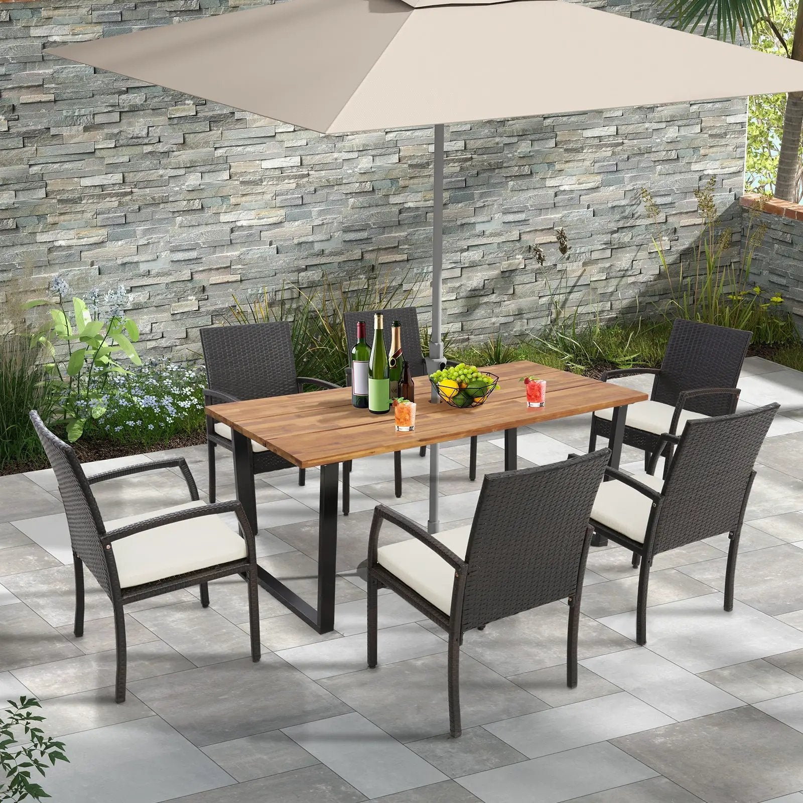 6-Person Acacia Wood Outdoor Dining Table with 2 Inch Umbrella Hole by DirectDeals