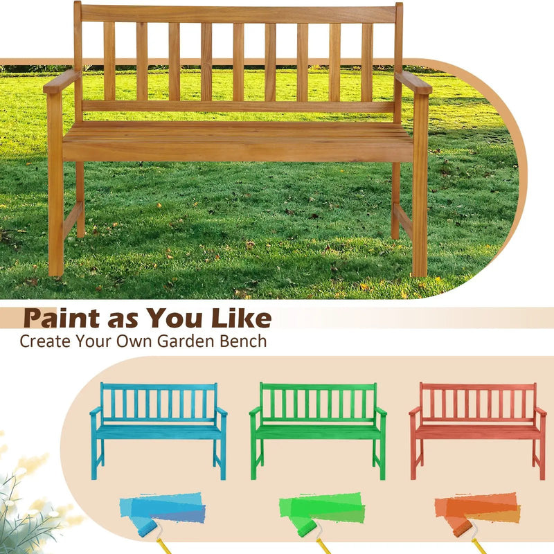 2-Person Outdoor Acacia Wood Bench with Backrest by DirectDeals