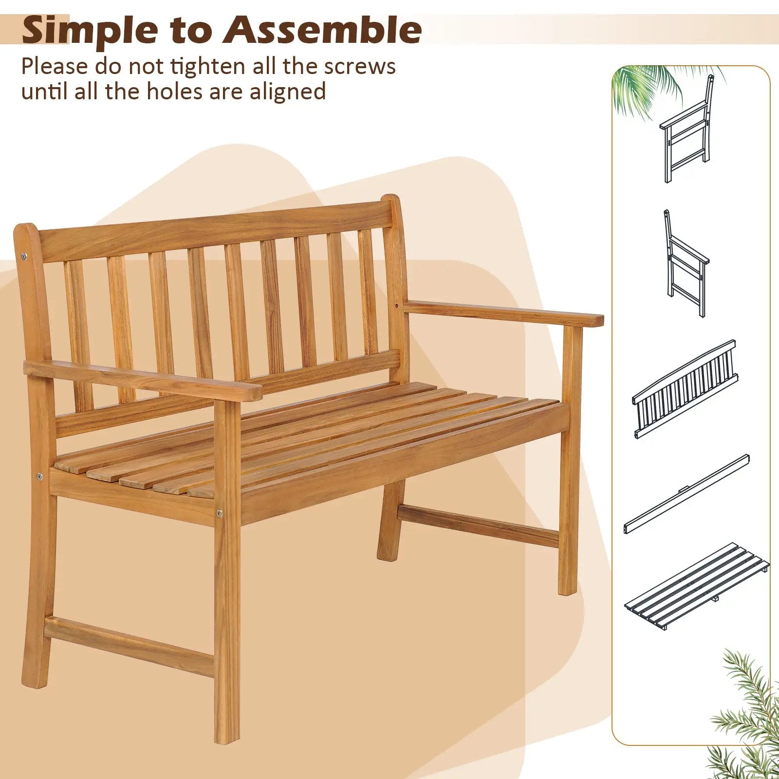2-Person Outdoor Acacia Wood Bench with Backrest by DirectDeals