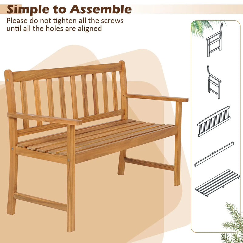 2-Person Outdoor Acacia Wood Bench with Backrest by DirectDeals