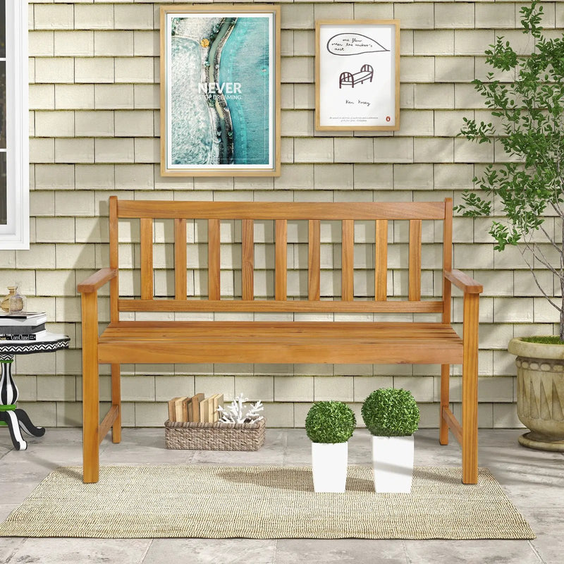 2-Person Outdoor Acacia Wood Bench with Backrest by DirectDeals