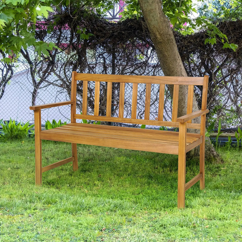 2-Person Outdoor Acacia Wood Bench with Backrest by DirectDeals