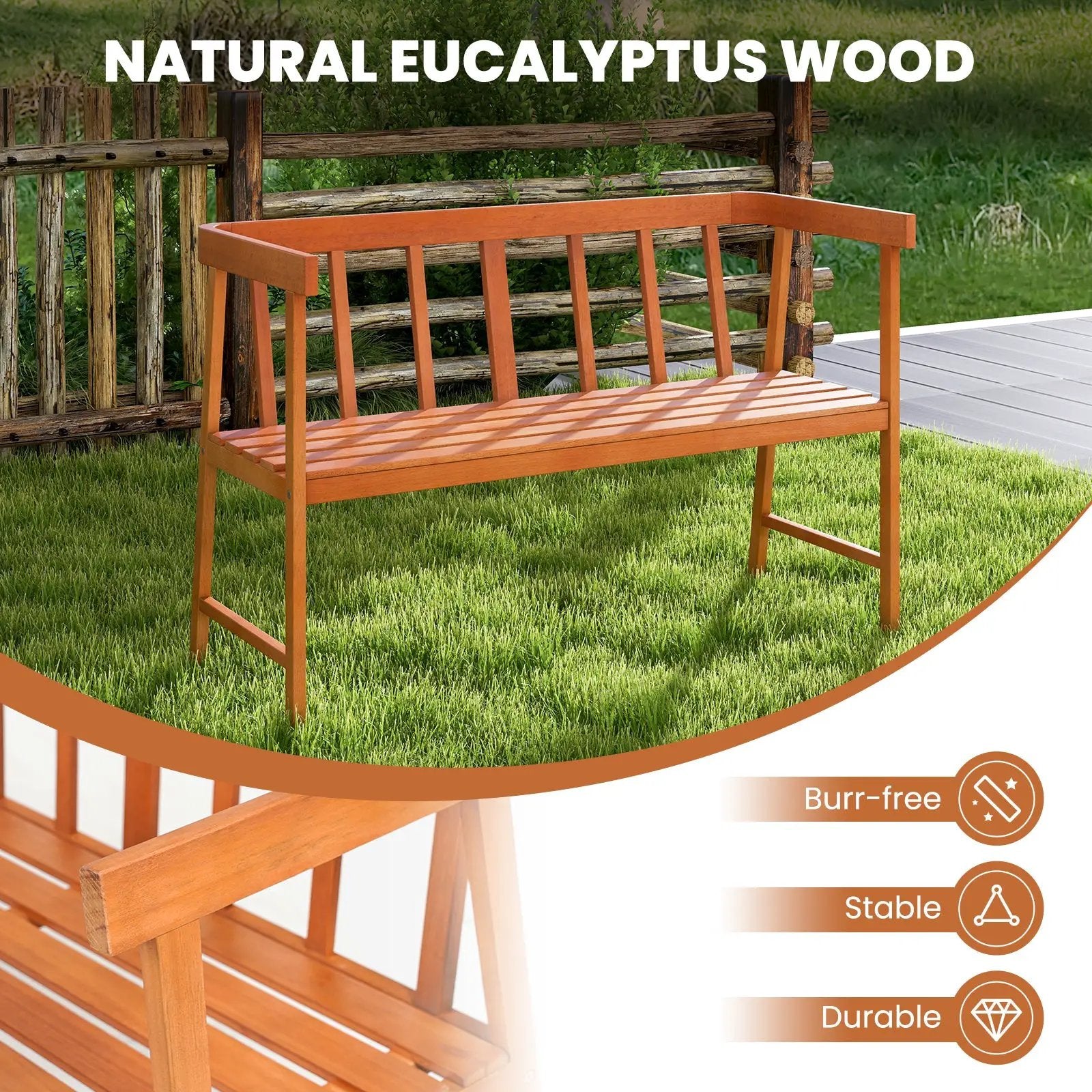 Outdoor Eucalyptus Wood Bench with Backrest and Armrests by DirectDeals