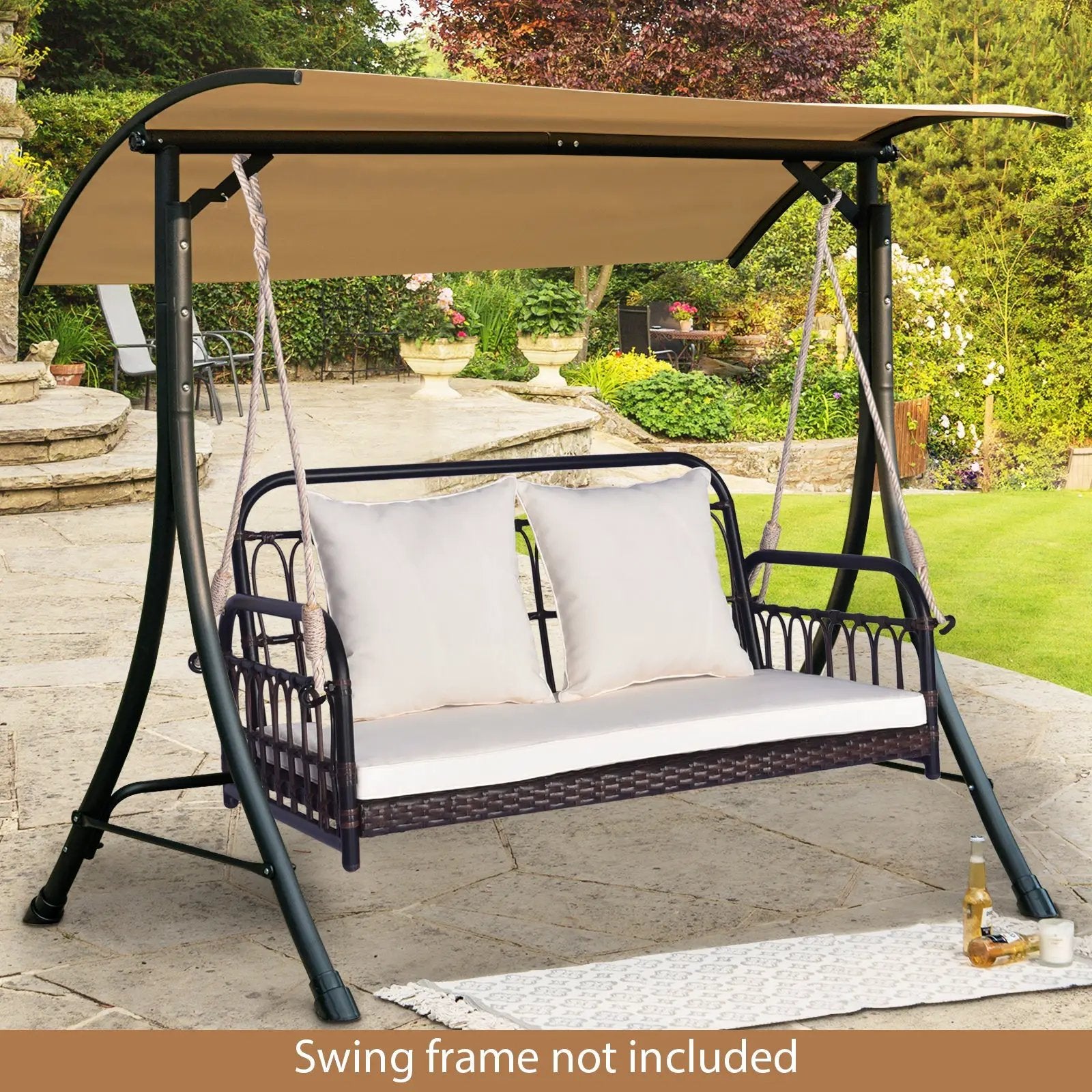 880LBS Wicker Hanging Porch Swing with Cushions-White by DirectDeals