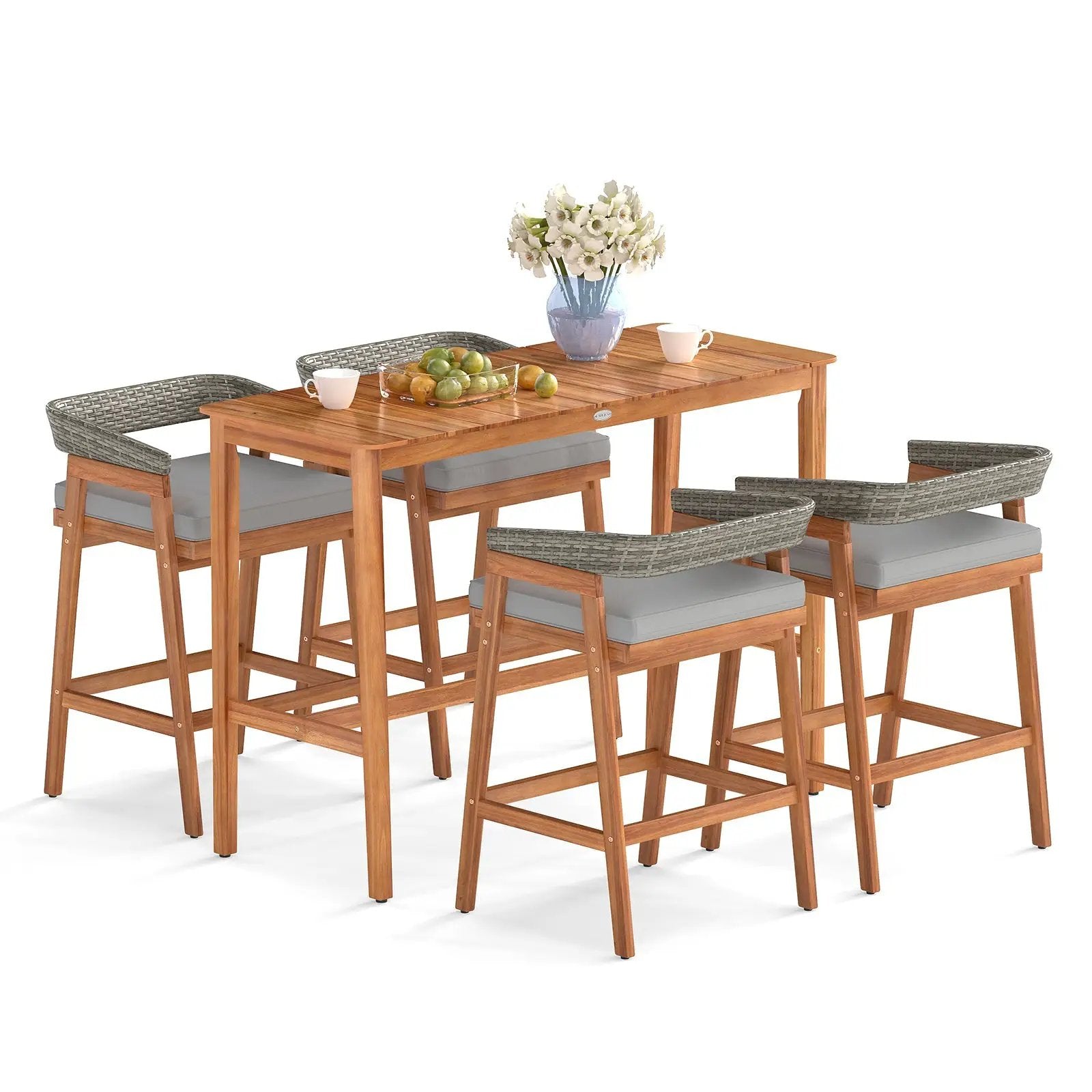 3 Pieces Patio Counter Height Bar Set with 2 Cushioned Barstools by DirectDeals