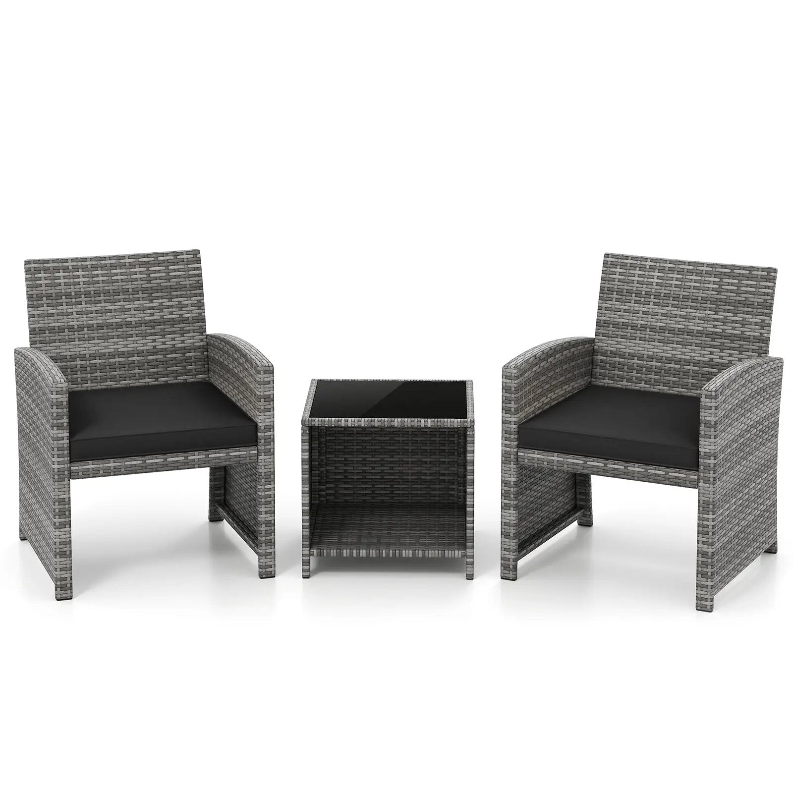 3 Pieces Patio Furniture Set with Tempered Glass Coffee Table and Soft Seat Cushions by DirectDeals