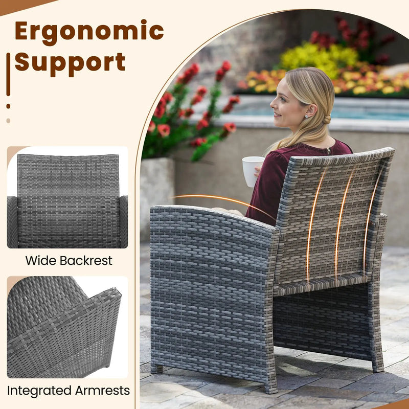 3 Pieces Patio Furniture Set with Tempered Glass Coffee Table and Soft Seat Cushions by DirectDeals