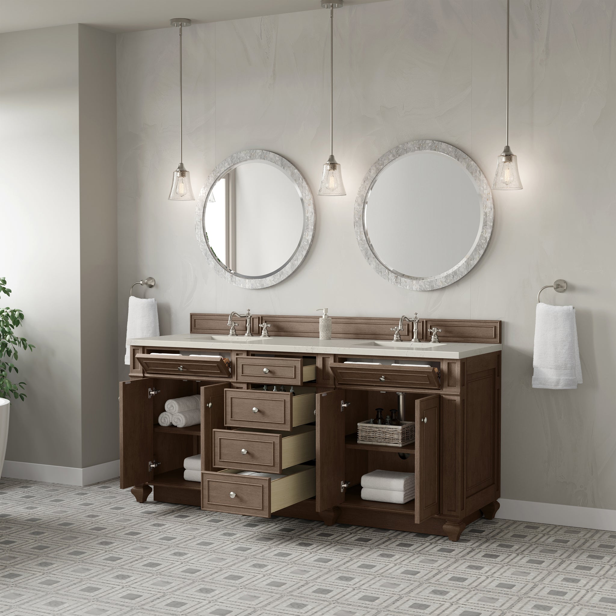 James Martin Bristol 72" Double Bathroom Vanity, Whitewashed Walnut, view 38