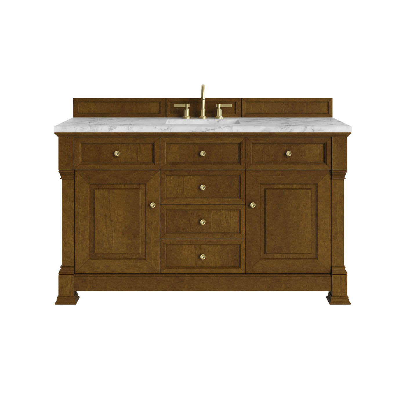 James Martin Brookfield 60" Single Bathroom Vanity, Honey Oak with Carrara White countertop