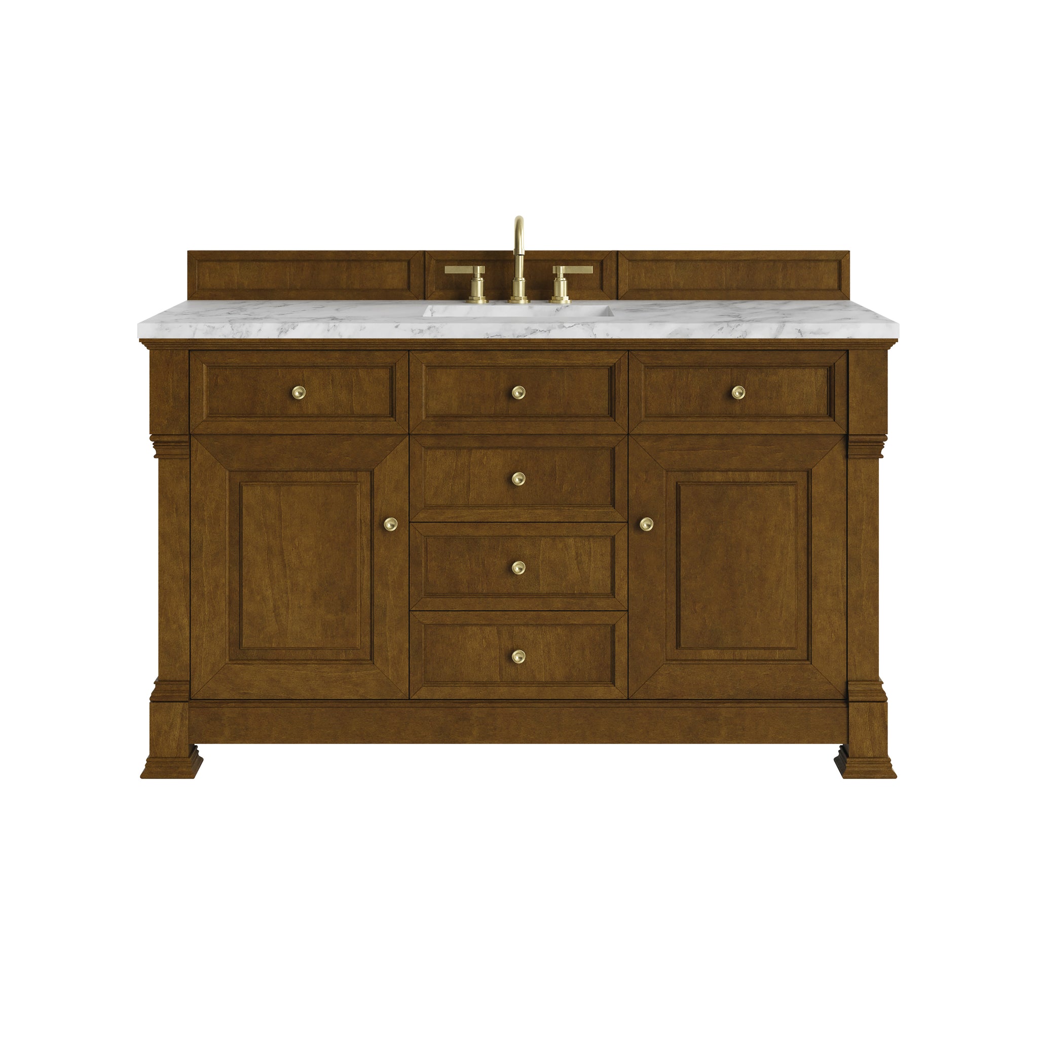 James Martin Brookfield 60" Single Bathroom Vanity, Honey Oak with Carrara White countertop