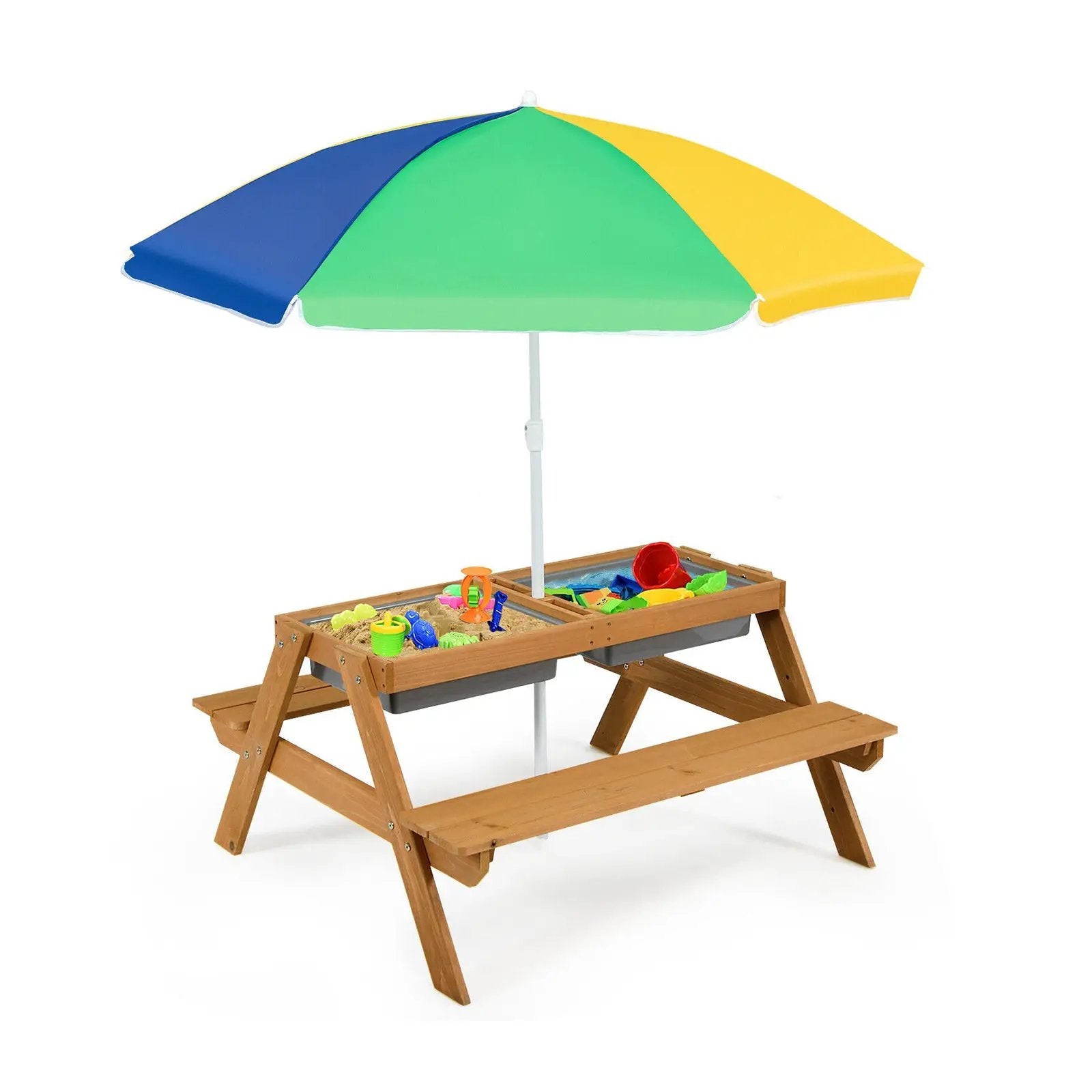 3-in-1 Kids Outdoor Picnic Water Sand Table with by DirectDeals