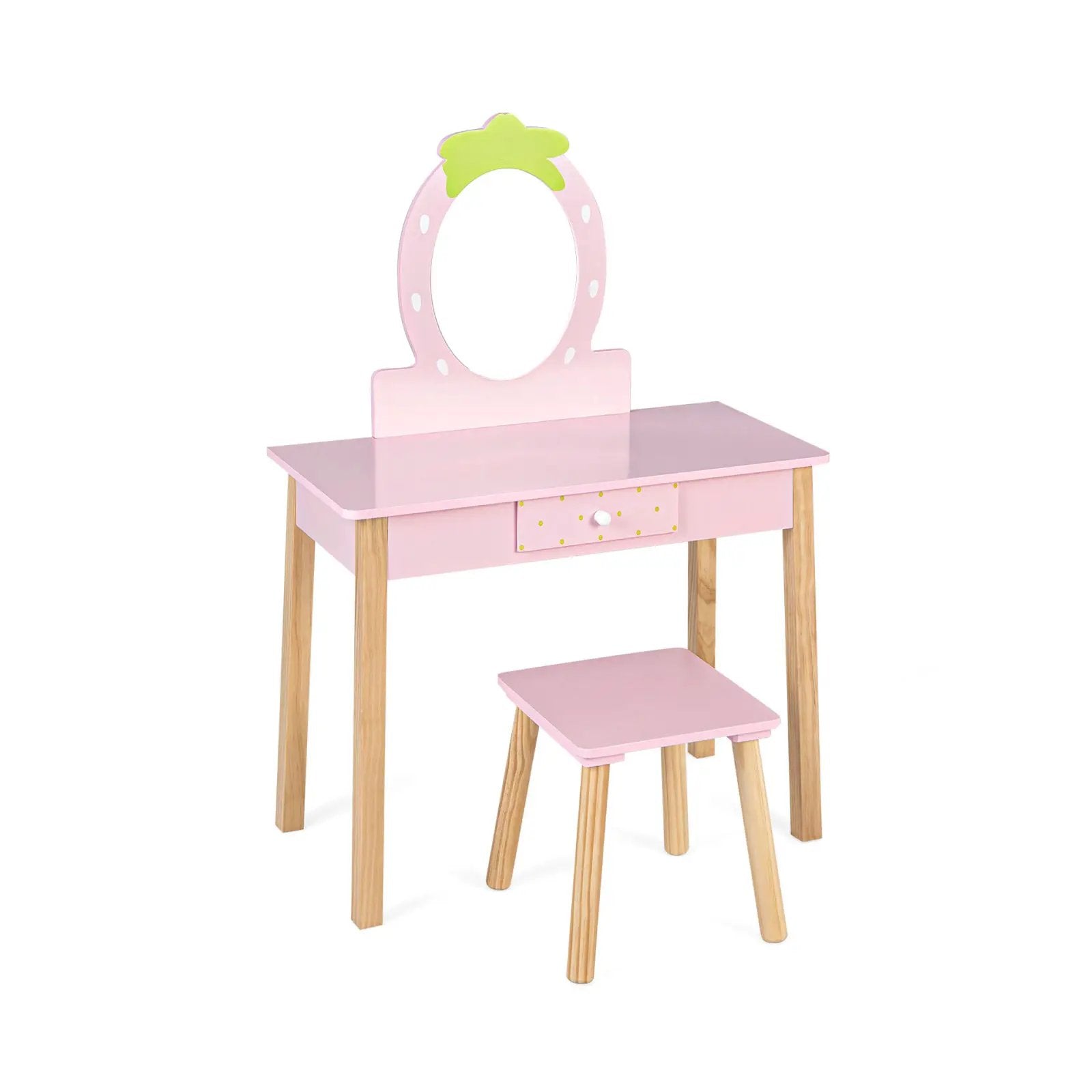 2-in-1 Children Vanity Table Stool Set with Mirror-Pink by DirectDeals