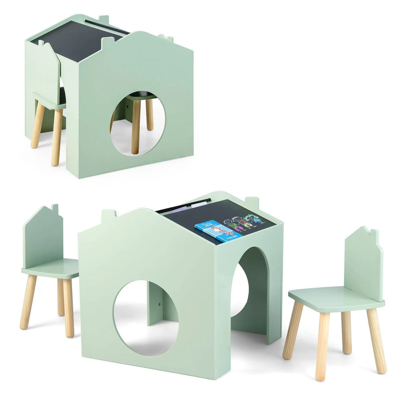 3 Pieces Wooden Kids Table and Chair Set-Green by DirectDeals