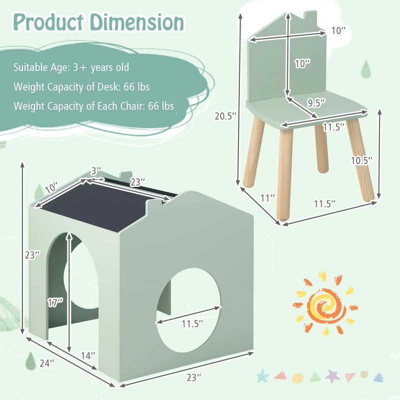 3 Pieces Wooden Kids Table and Chair Set-Green by DirectDeals