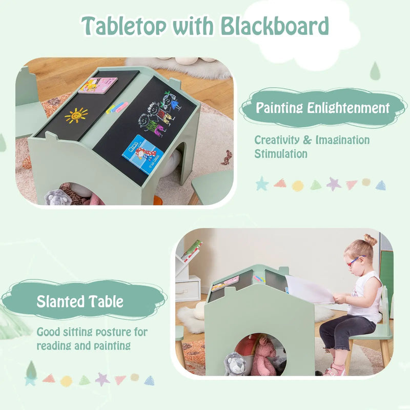 3 Pieces Wooden Kids Table and Chair Set-Green by DirectDeals
