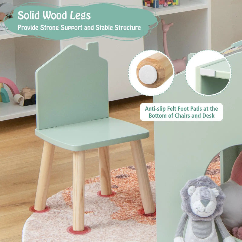 3 Pieces Wooden Kids Table and Chair Set-Green by DirectDeals