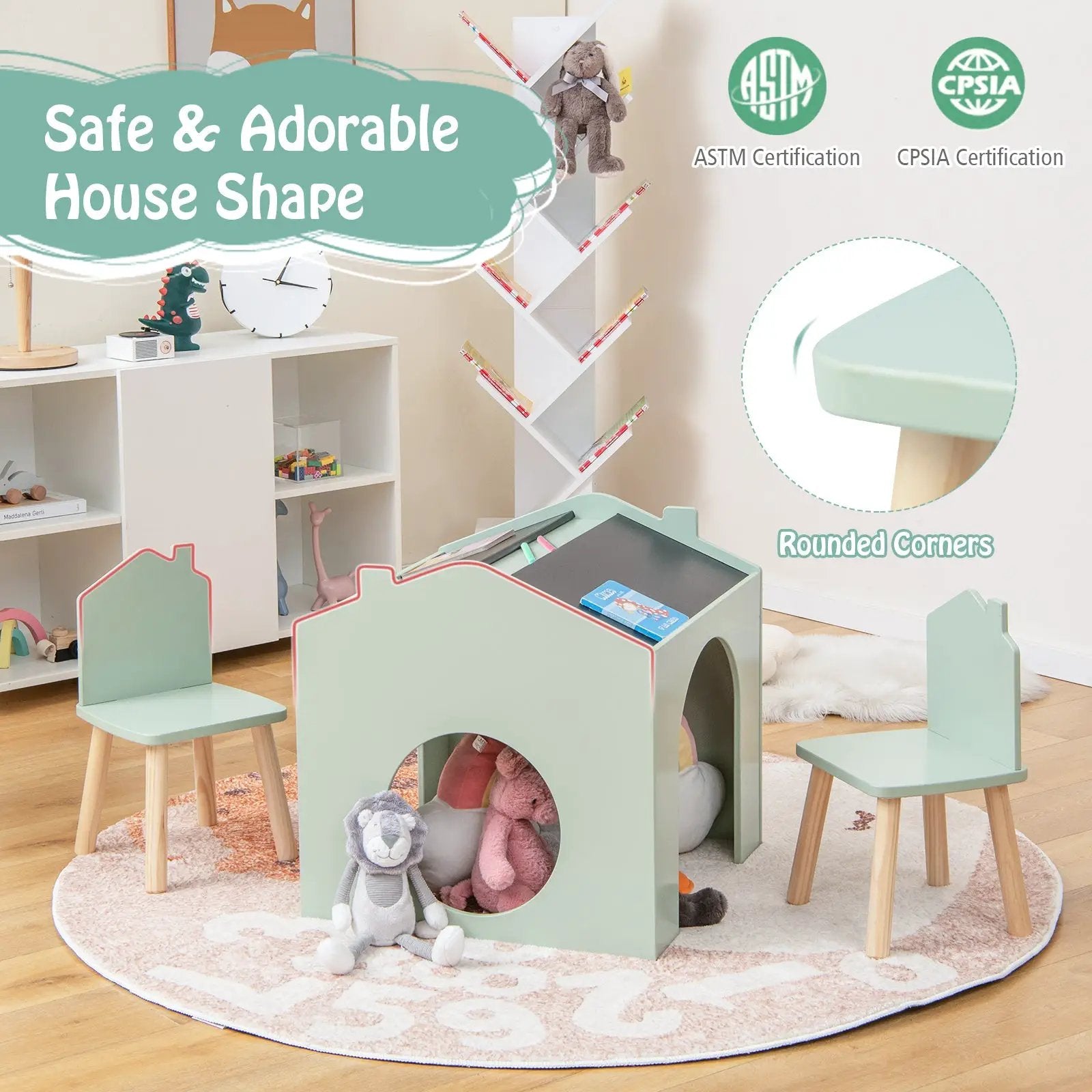 3 Pieces Wooden Kids Table and Chair Set-Green by DirectDeals