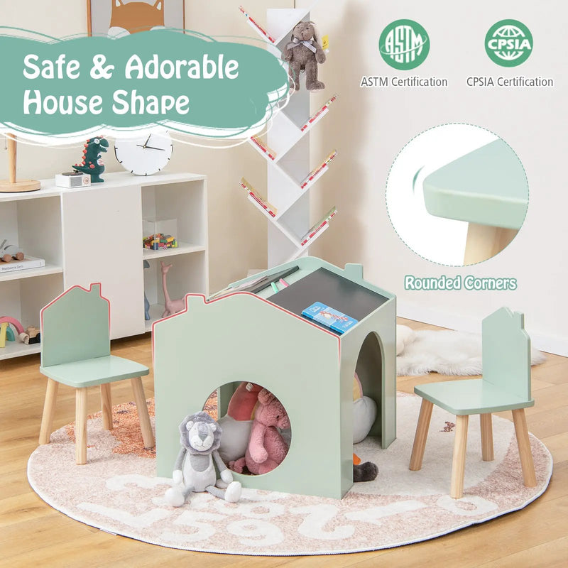 3 Pieces Wooden Kids Table and Chair Set-Green by DirectDeals