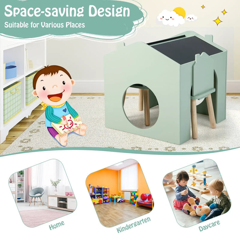 3 Pieces Wooden Kids Table and Chair Set-Green by DirectDeals