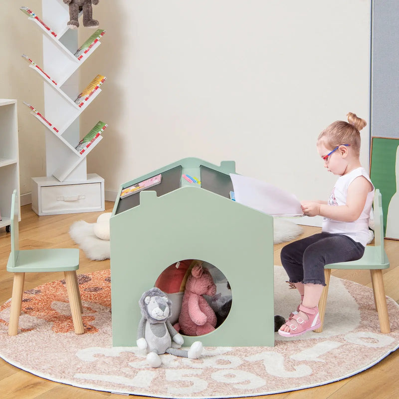 3 Pieces Wooden Kids Table and Chair Set-Green by DirectDeals