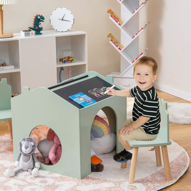 3 Pieces Wooden Kids Table and Chair Set-Green by DirectDeals