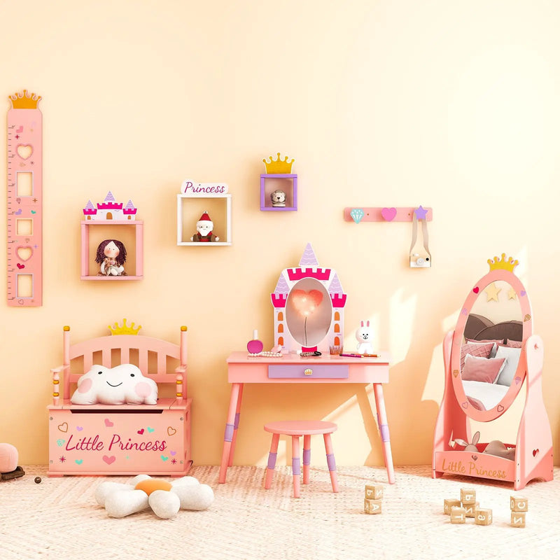 Kids Full Length Mirror with 360 Degree Rotatable Design and Shelf-Pink by DirectDeals