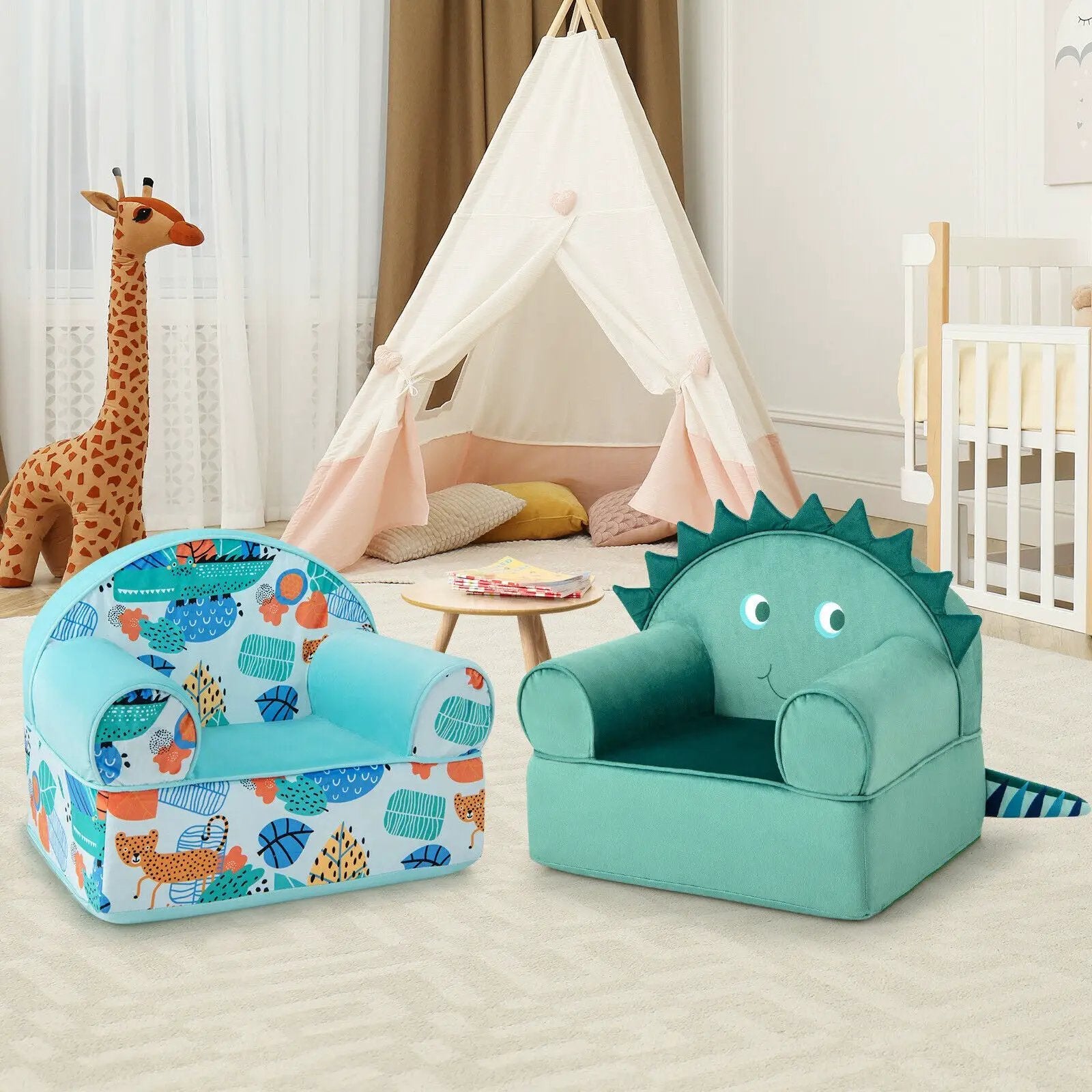 Kids Armchair with Plush Velvet Cover and Soft Sponge Filling-Blue by DirectDeals
