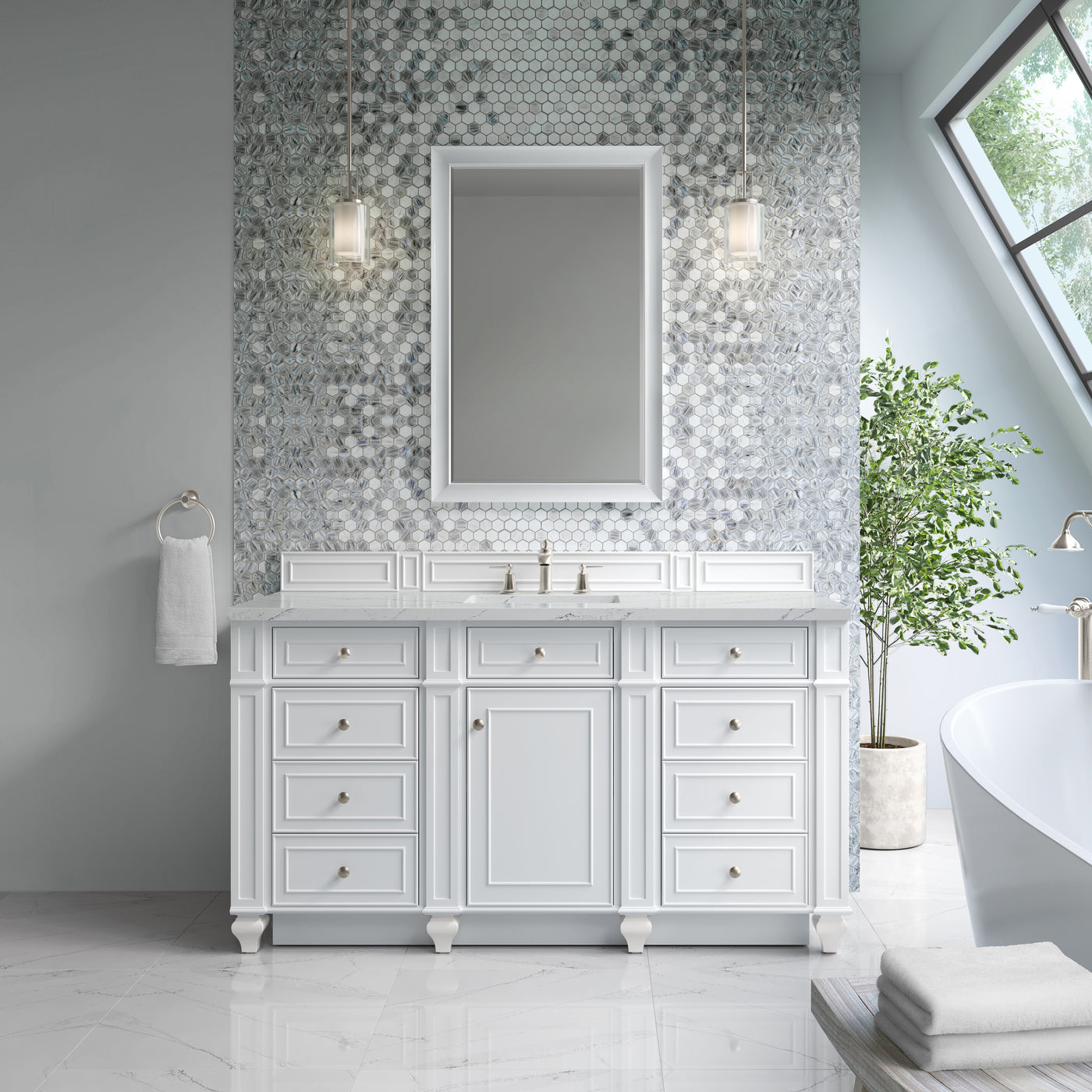 James Martin Bristol 60" Single Bathroom Vanity, Bright White, view 34