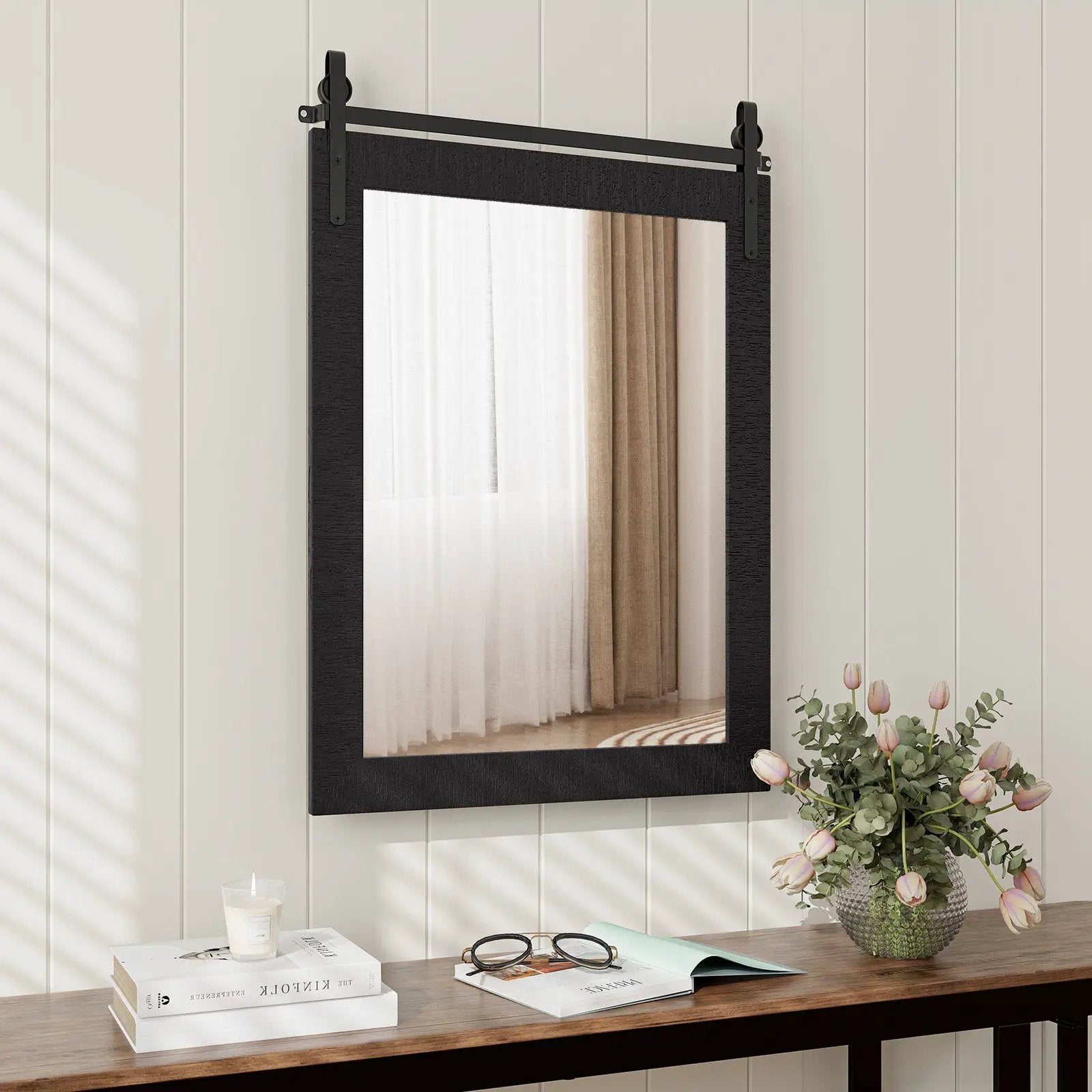 30 x 22 Inch Wall Mount Mirror with Wood Frame by DirectDeals