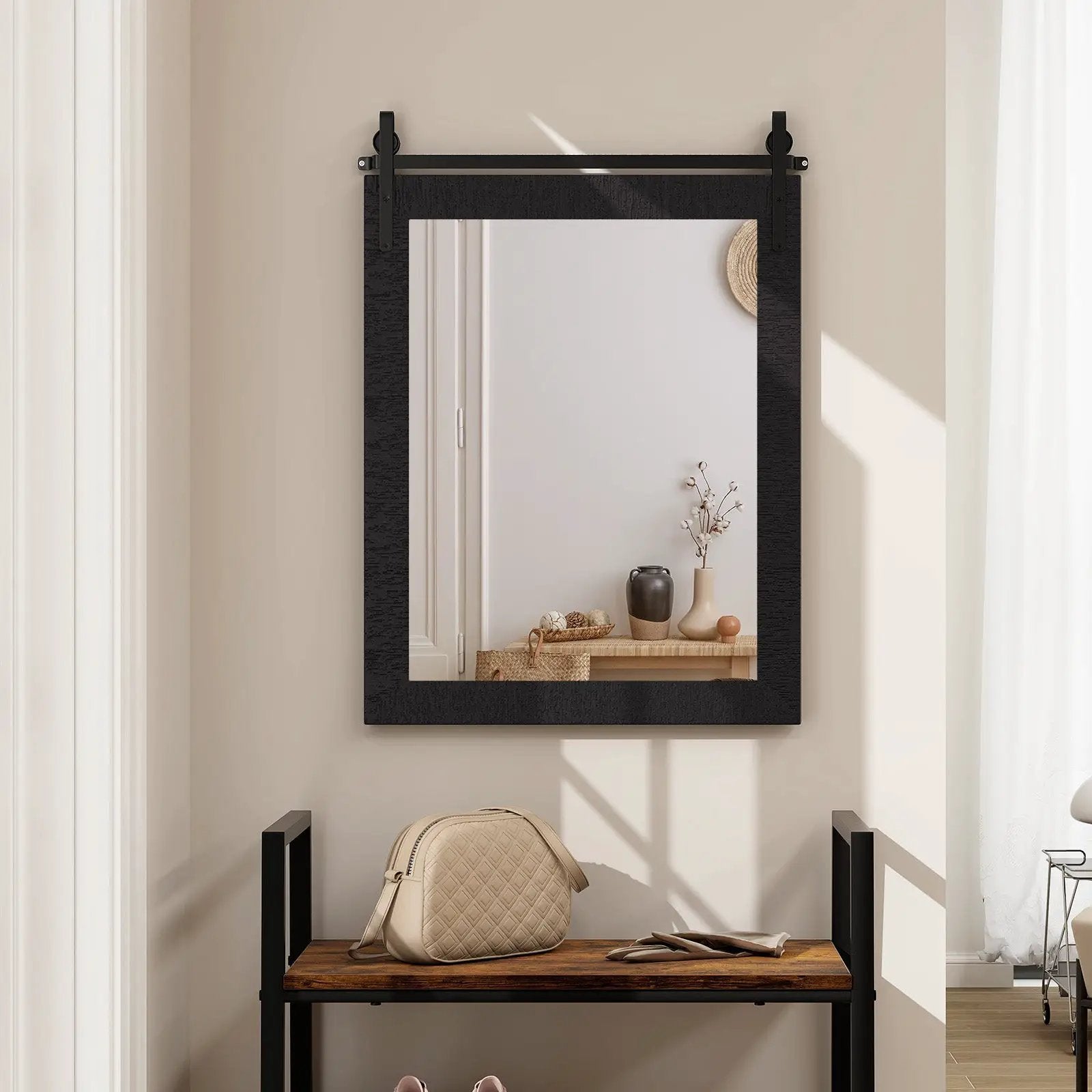 30 x 22 Inch Wall Mount Mirror with Wood Frame by DirectDeals