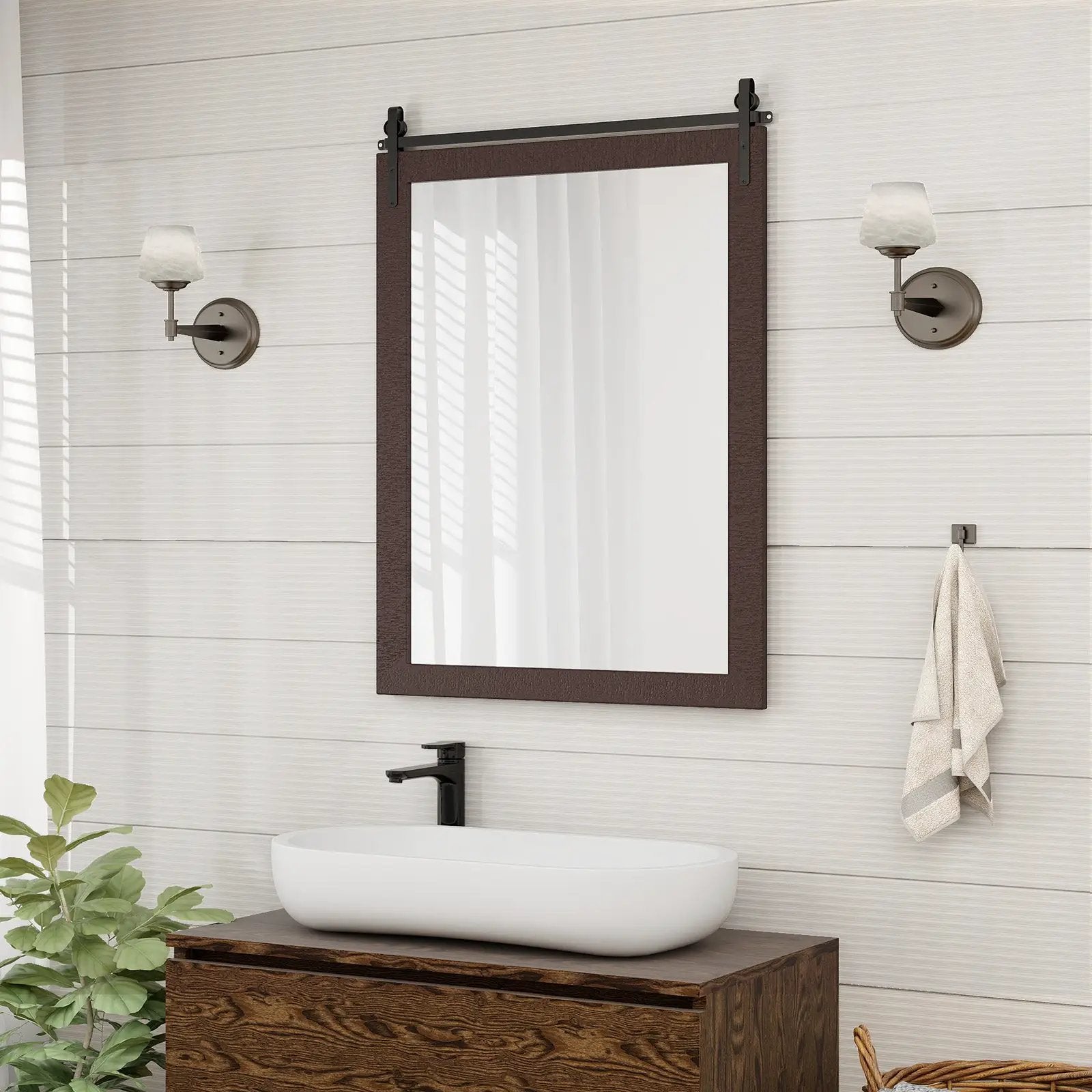 30 x 22 Inch Wall Mount Mirror with Wood Frame by DirectDeals