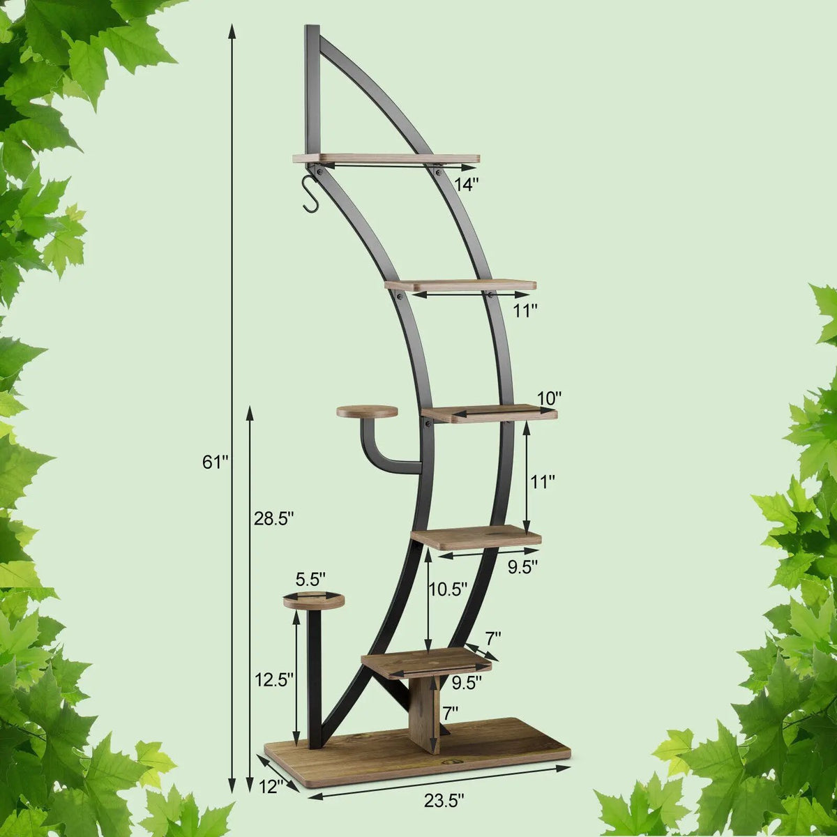 6-Tier 9 Potted Metal Plant Stand Holder Display Shelf with Hook-White, photo 4 of 7