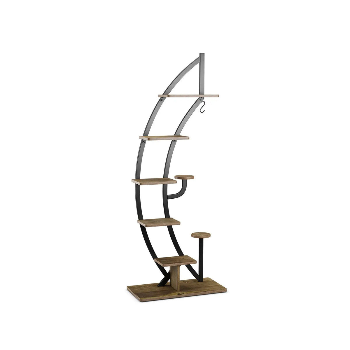 6-Tier 9 Potted Metal Plant Stand Holder Display Shelf with Hook-White, photo 3 of 7