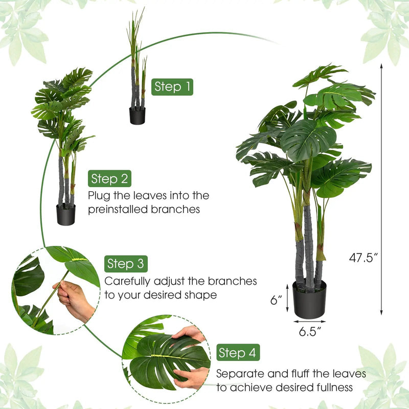 4 Feet Artificial Tree Artificial Monstera Palm Tree Fake Plant by DirectDeals