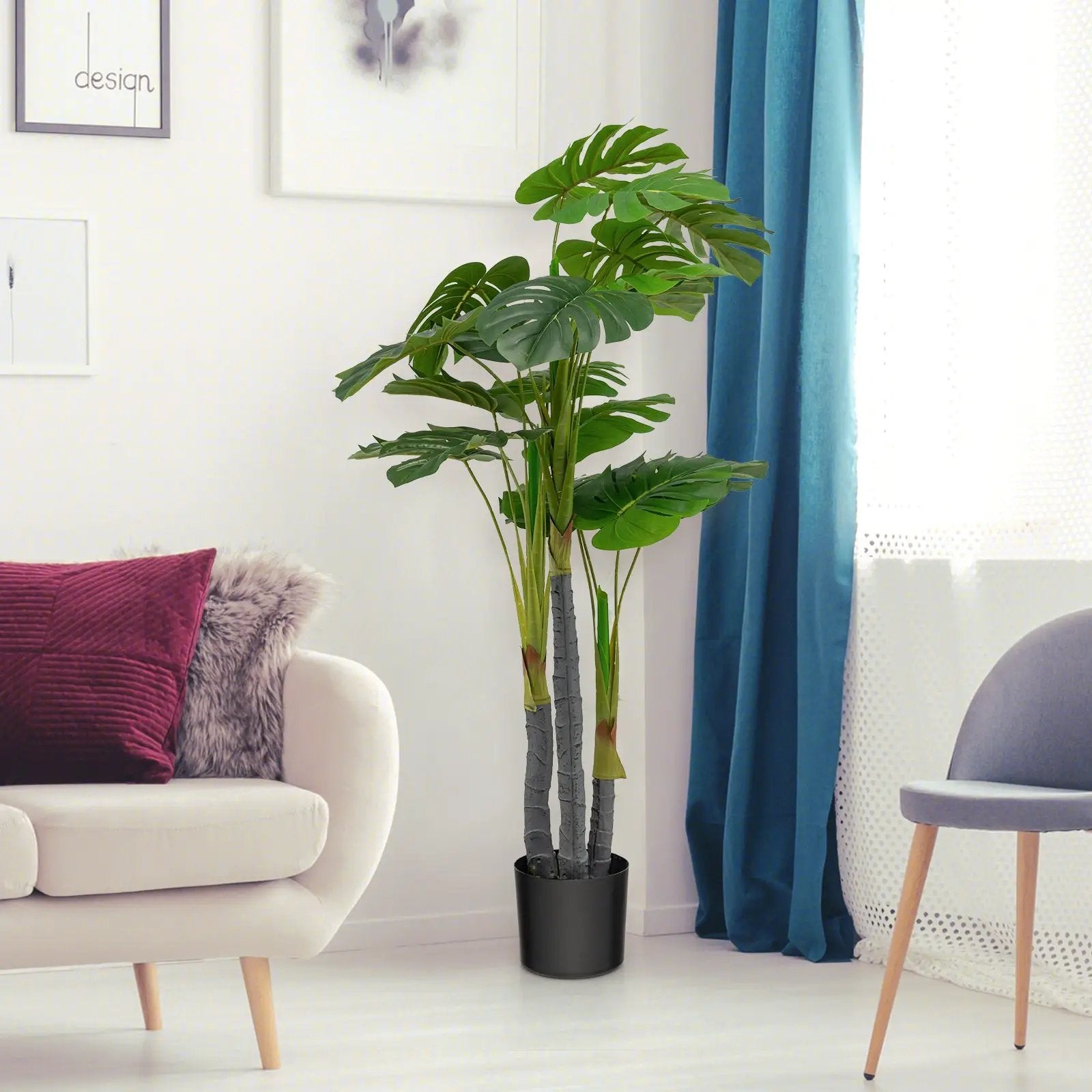 4 Feet Artificial Tree Artificial Monstera Palm Tree Fake Plant by DirectDeals
