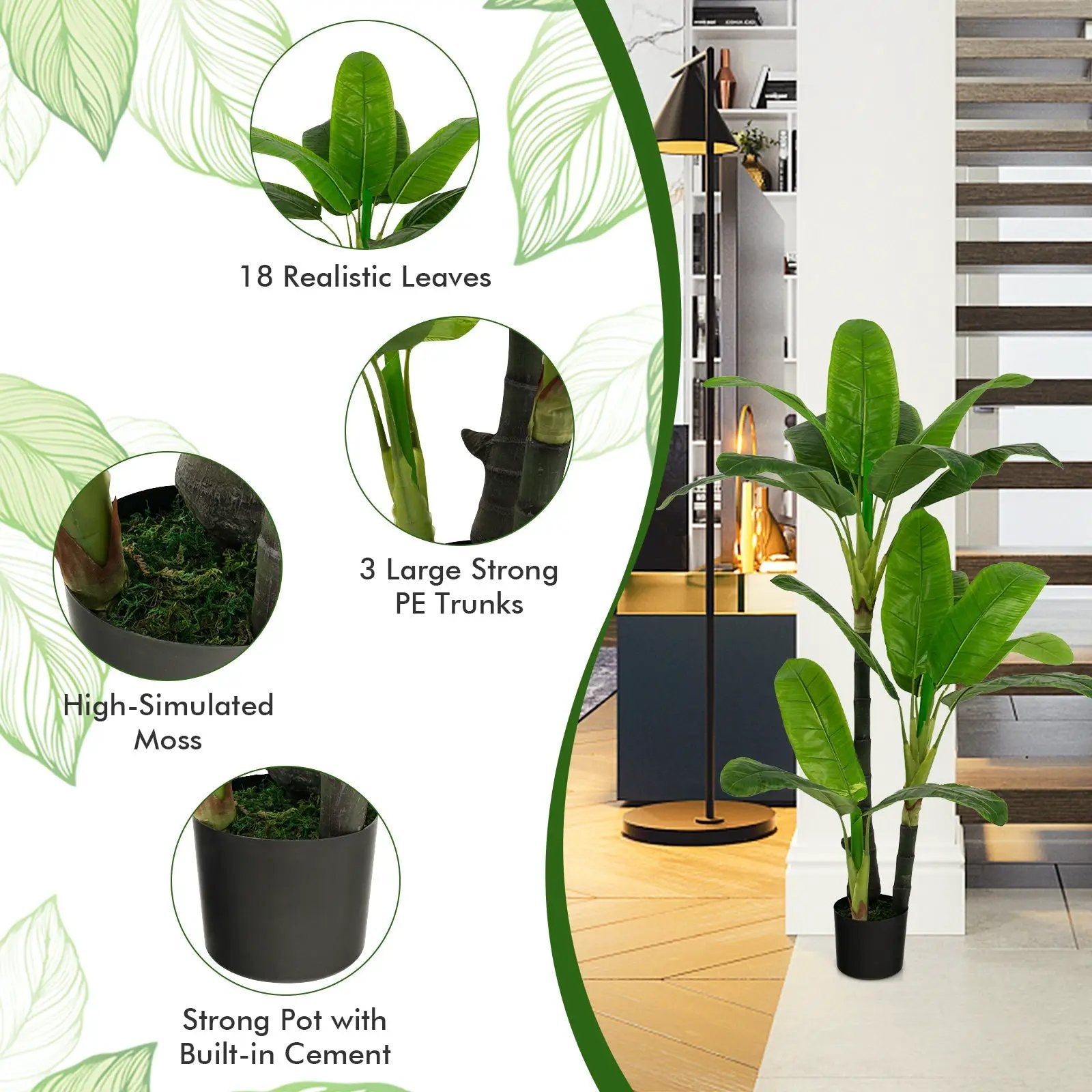 5 Feet Artificial Tree with 18 Large Leaves by DirectDeals