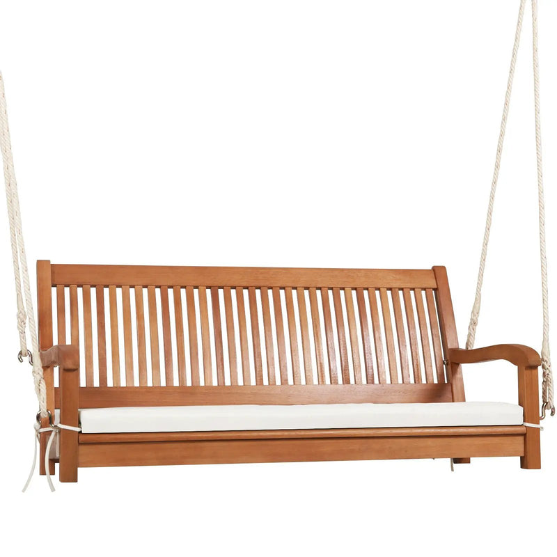 2-Person Hanging Porch Swing Wood Bench with Cushion Curved Back by DirectDeals