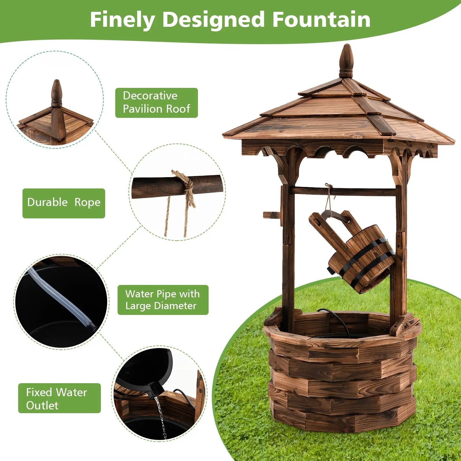 Patio Wooden Water Fountain with Electric Pump-Brown by DirectDeals
